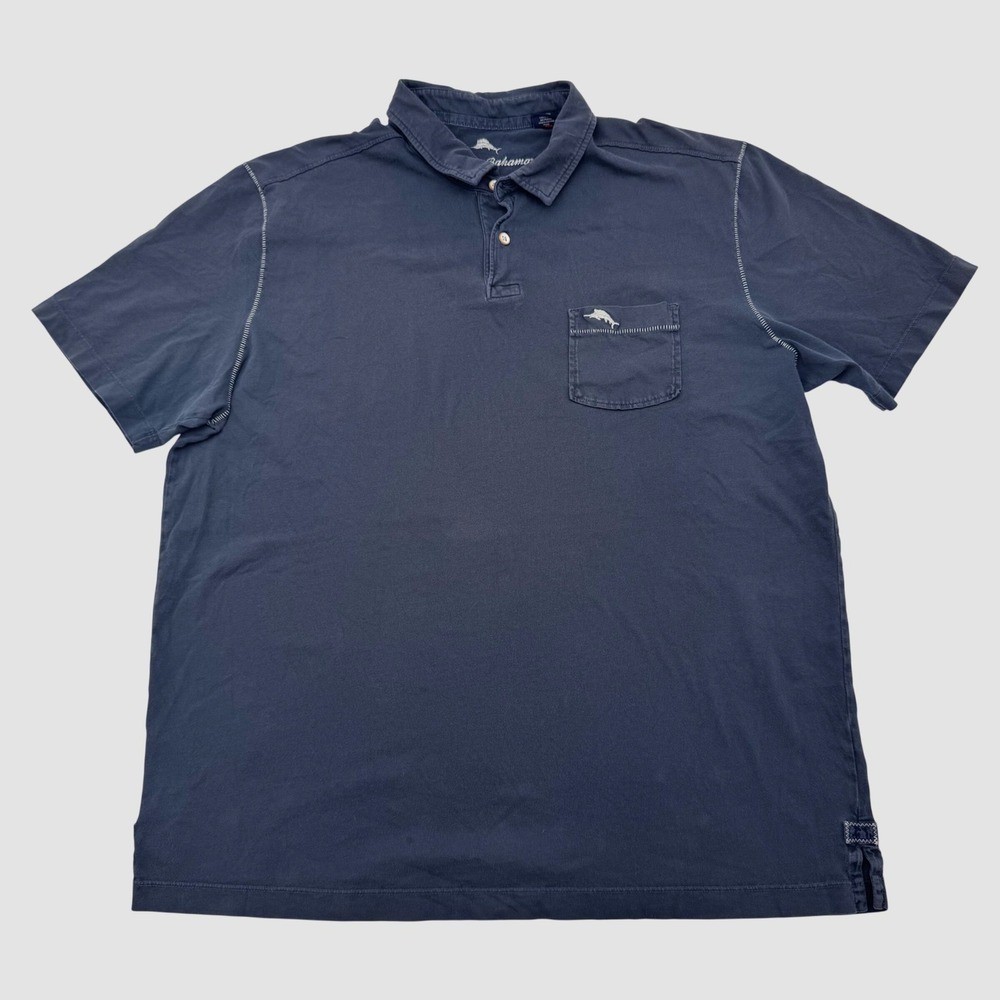 Tommy Bahama Mens Large Blue Pima Cotton Short Sleeve Pocket Polo Shirt